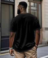 Men's Plus Size Daily Casual Black Bird Print Henry Collar Button Short Sleeve T-Shirt